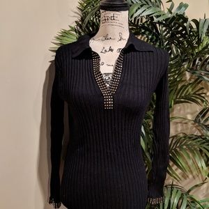 Med Cache' Black Gold Studded Sweater